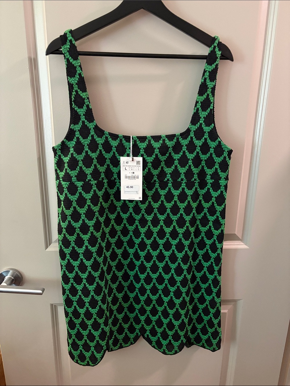 Zara Black & Green Geometric Knit Mini Dress
